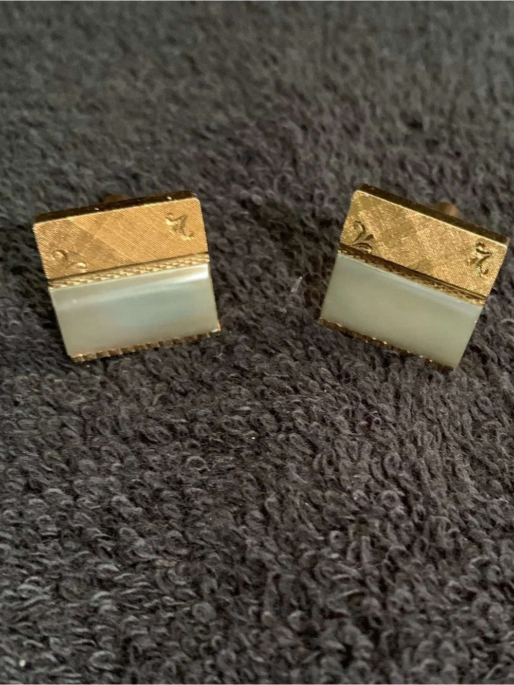 Vintage Gold  Tone and Jade Color Rectangular Cufflinks -Classic Men's Accessory
